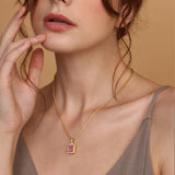Women's Gold Plated Pink Emerald Geometric Pendant with Chain Waterproof & Anti-Tarnish