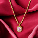 Women's Gold Plated Pink Emerald Geometric Pendant with Chain Waterproof & Anti-Tarnish