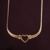 Women's Gold Plated Cuban Chain Hollow Heart Necklace Waterproof & Anti-Tarnish