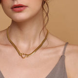 Women's Gold Plated Cuban Chain Hollow Heart Necklace Waterproof & Anti-Tarnish