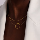Women's Gold Plated Circle Ring Double Layer Necklace Waterproof & Anti-Tarnish
