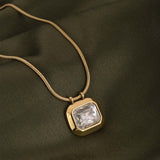 Women's Gold Plated Octagon Diamond Necklace Waterproof & Anti-Tarnish