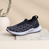 Women's Black and White Crystal Knit Slip On Sneakers