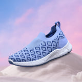 Women's Ice Blue and White Crystal Knit Slip On Sneakers