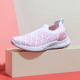 Women's Peach and White Crystal Knit Slip On Sneakers