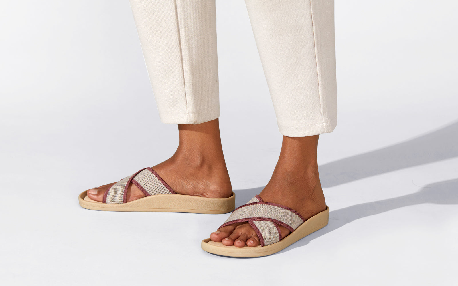 Women's Beige Cross Knit Bow Sandal