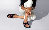 Women's Black Cross Knit Bow Sandal