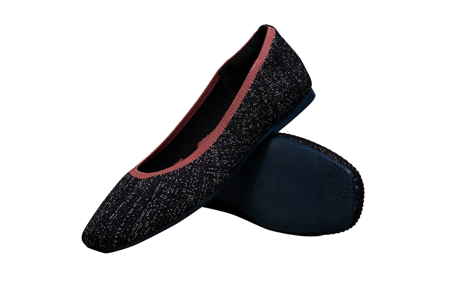 Women's Black-Pink Metallic Square Flats