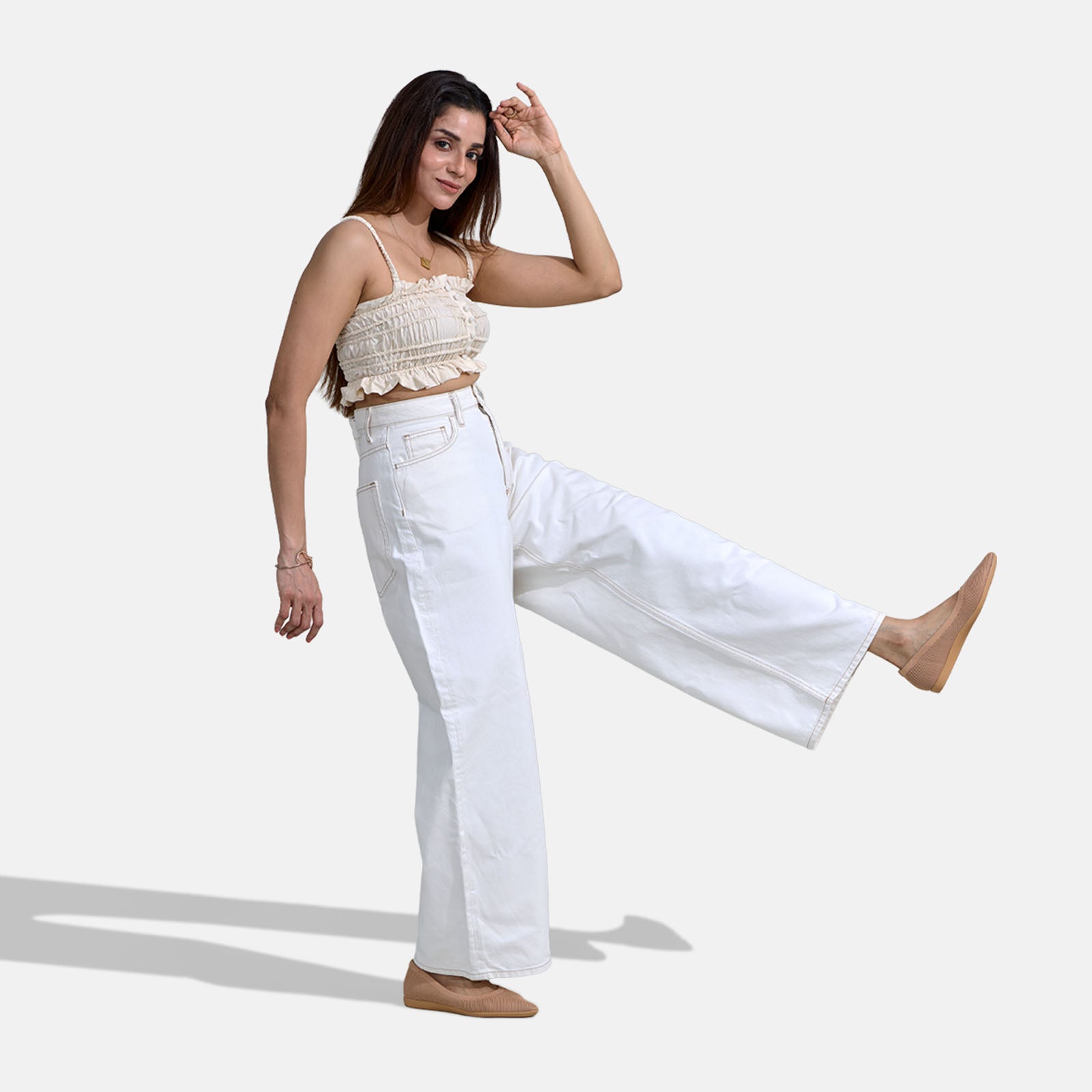 Women's Beige Pointed Ease Ballerinas