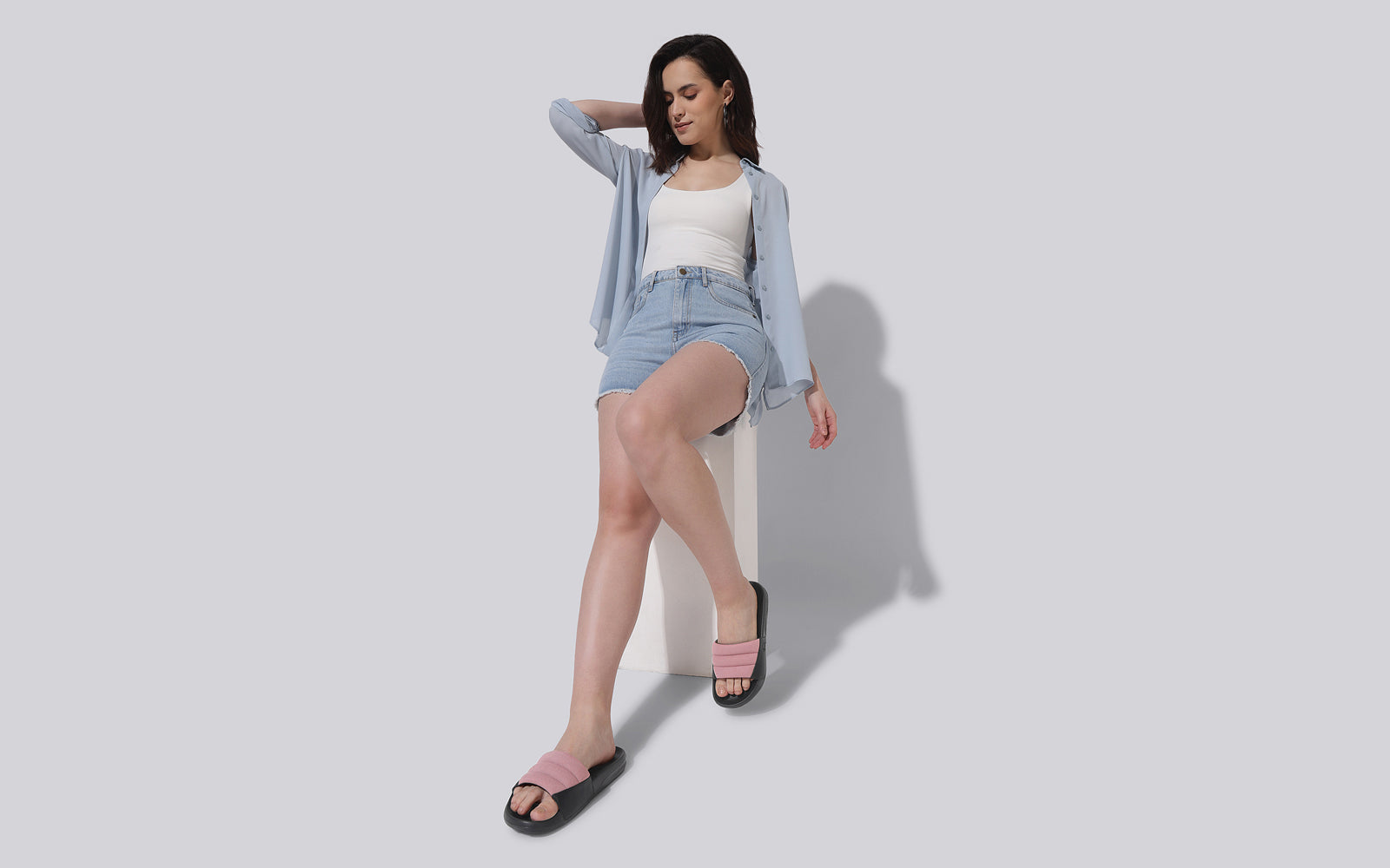 Women's Pink and Black Squooshy Slides