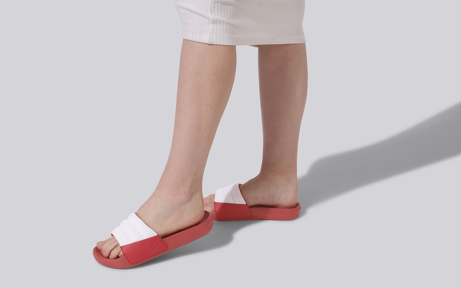 Women's White and Red Squooshy Slides
