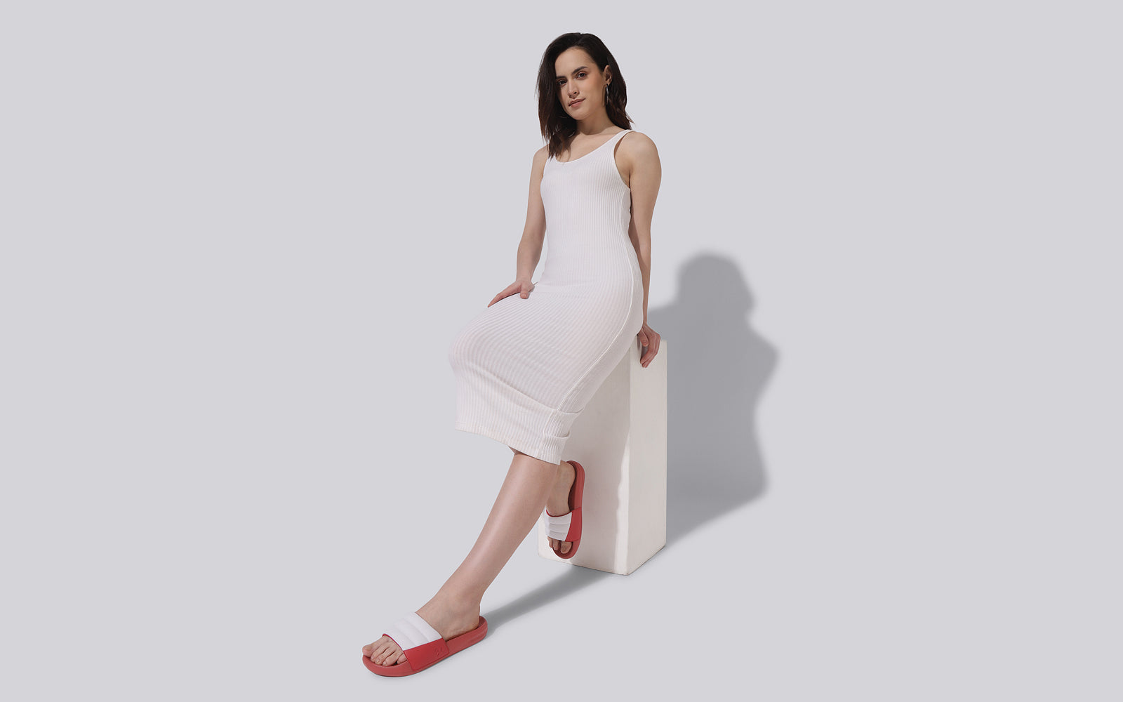 Women's White and Red Squooshy Slides