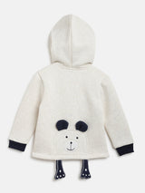 Boys Off White Solid Casual Hood Stripped Printed Hoodie
