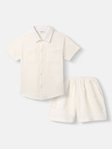 Boys White Casual Shirt and Shorts Set