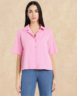 Women's Pink Casual Half Sleeves Top