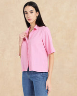 Women's Pink Casual Half Sleeves Top