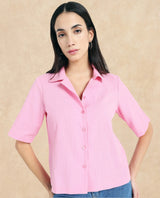 Women's Pink Casual Half Sleeves Top