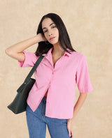Women's Pink Casual Half Sleeves Top