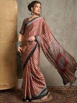 Women's Pure Crepe Maroon Printed Designer Saree With Blouse Piece