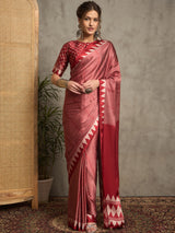 Women's Red Festive Block Print Saree