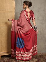 Women's Red Festive Block Print Saree