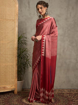 Women's Red Festive Block Print Saree