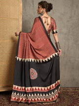 Women's Pure Crepe Red Printed Designer Saree with Blouse Piece
