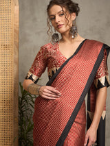 Women's Pure Crepe Red Printed Designer Saree with Blouse Piece