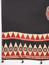 Women's Pure Crepe Red Printed Designer Saree with Blouse Piece