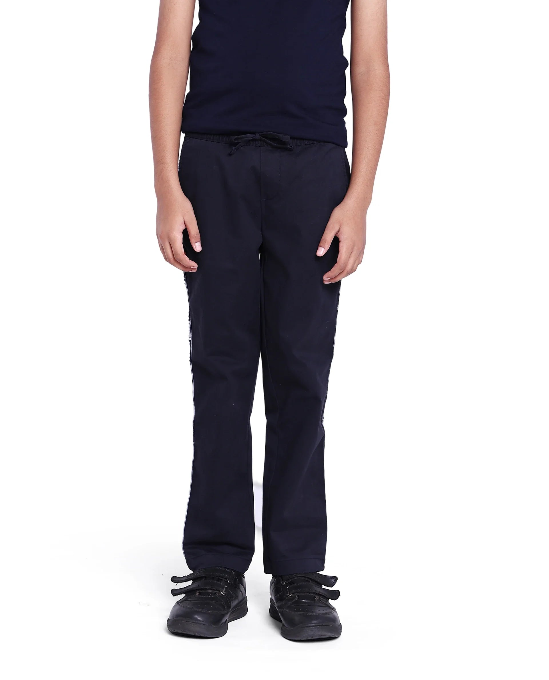 Boys Navy Casual Regular Fit Solid Trouser