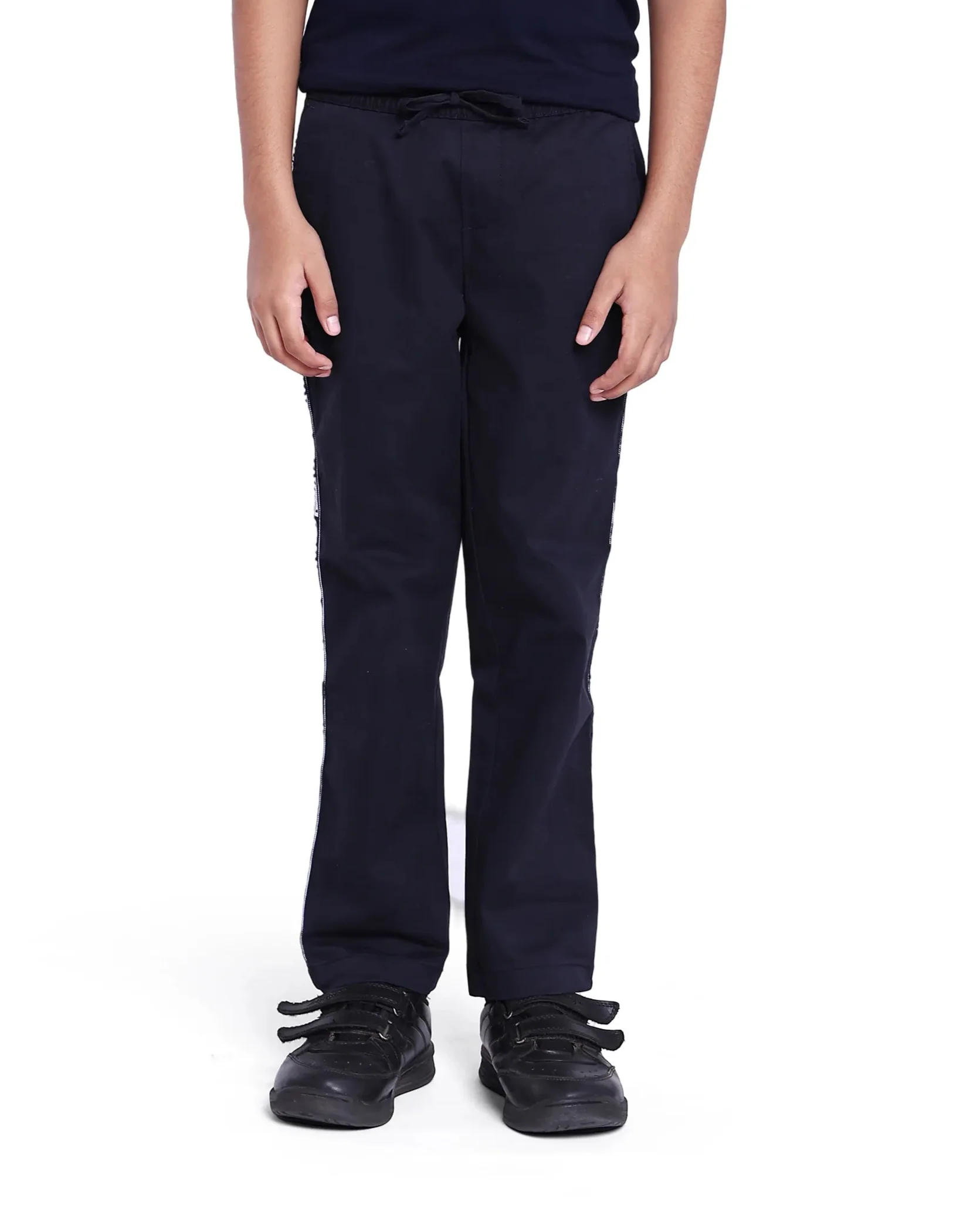 Boys Navy Casual Regular Fit Solid Trouser
