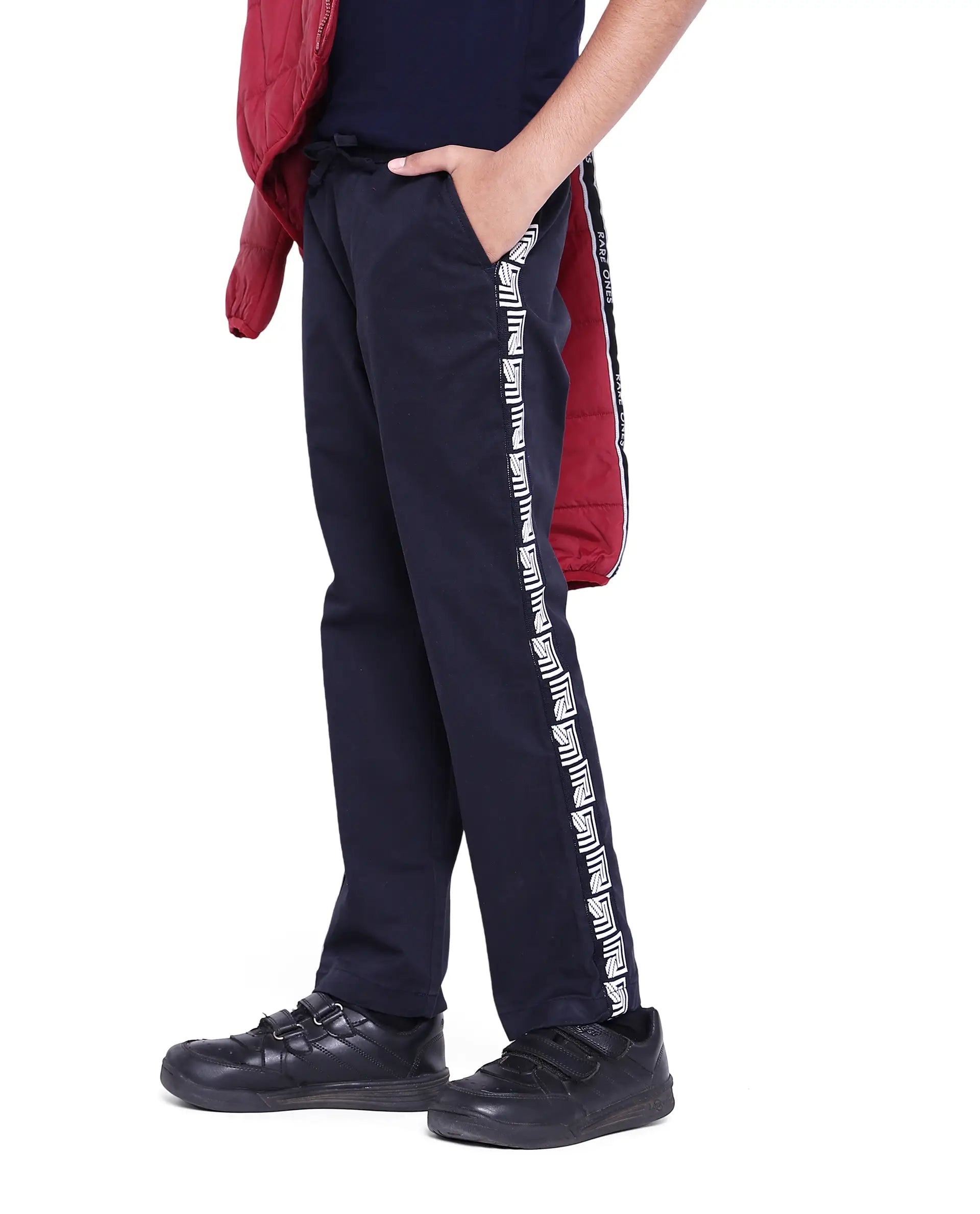 Boys Navy Casual Regular Fit Solid Trouser
