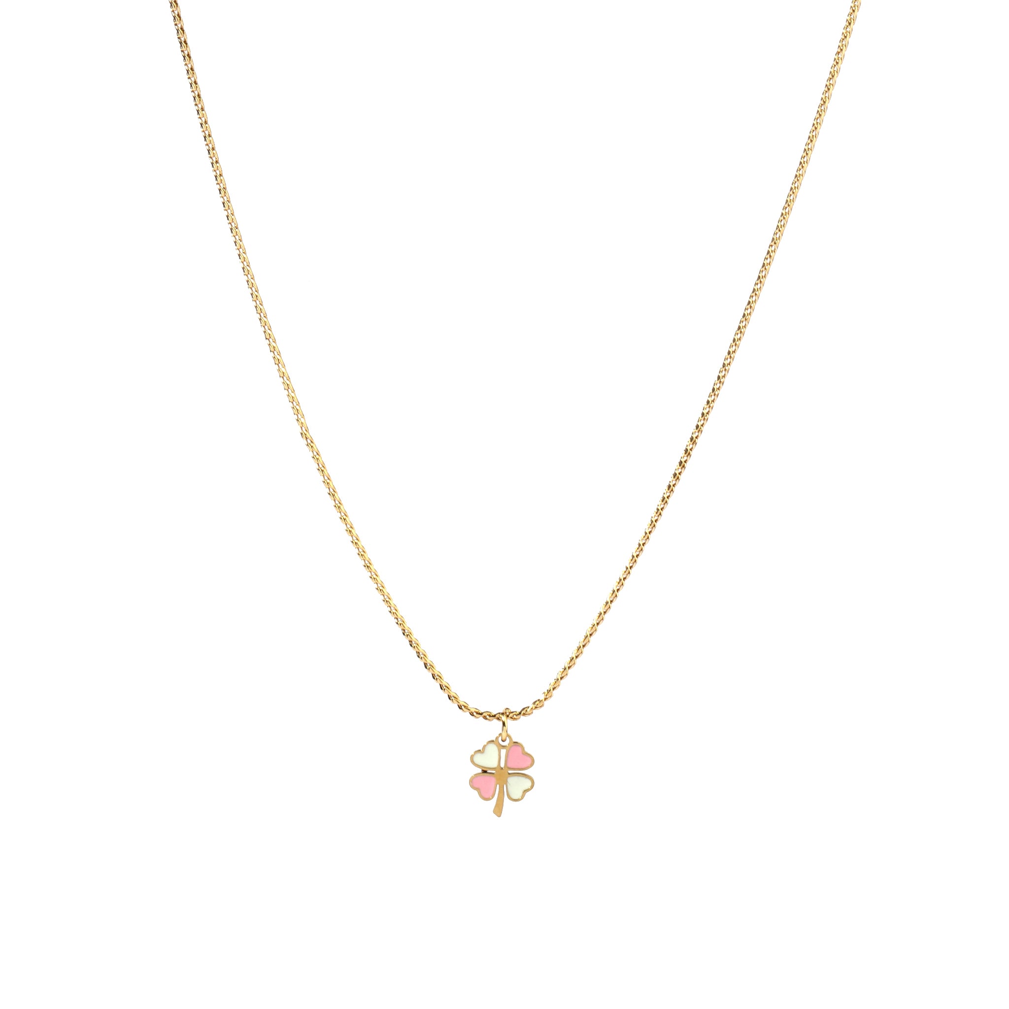 Women's Pink and White Clover Gold Necklace