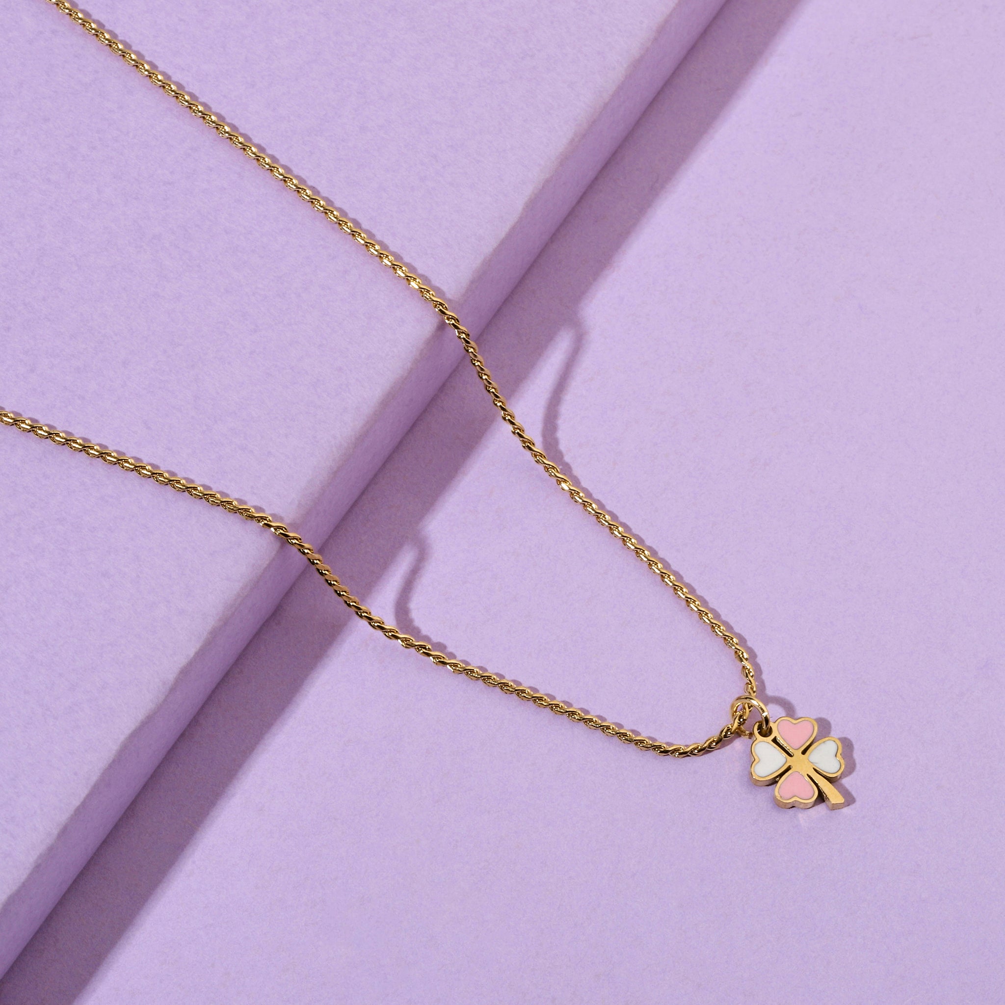 Women's Pink and White Clover Gold Necklace