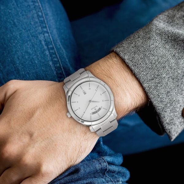 Men's Classique White Round Dial Watch - NT1767SM01