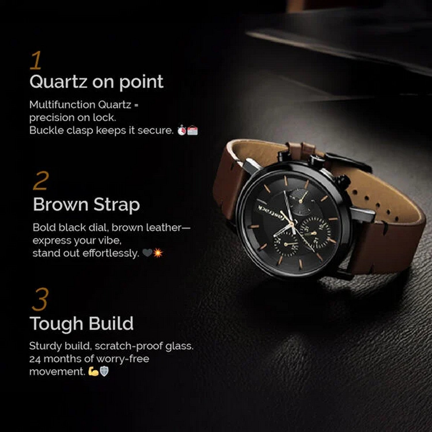 Men's Fashion Black Round Dial Watch - NT3287NL01