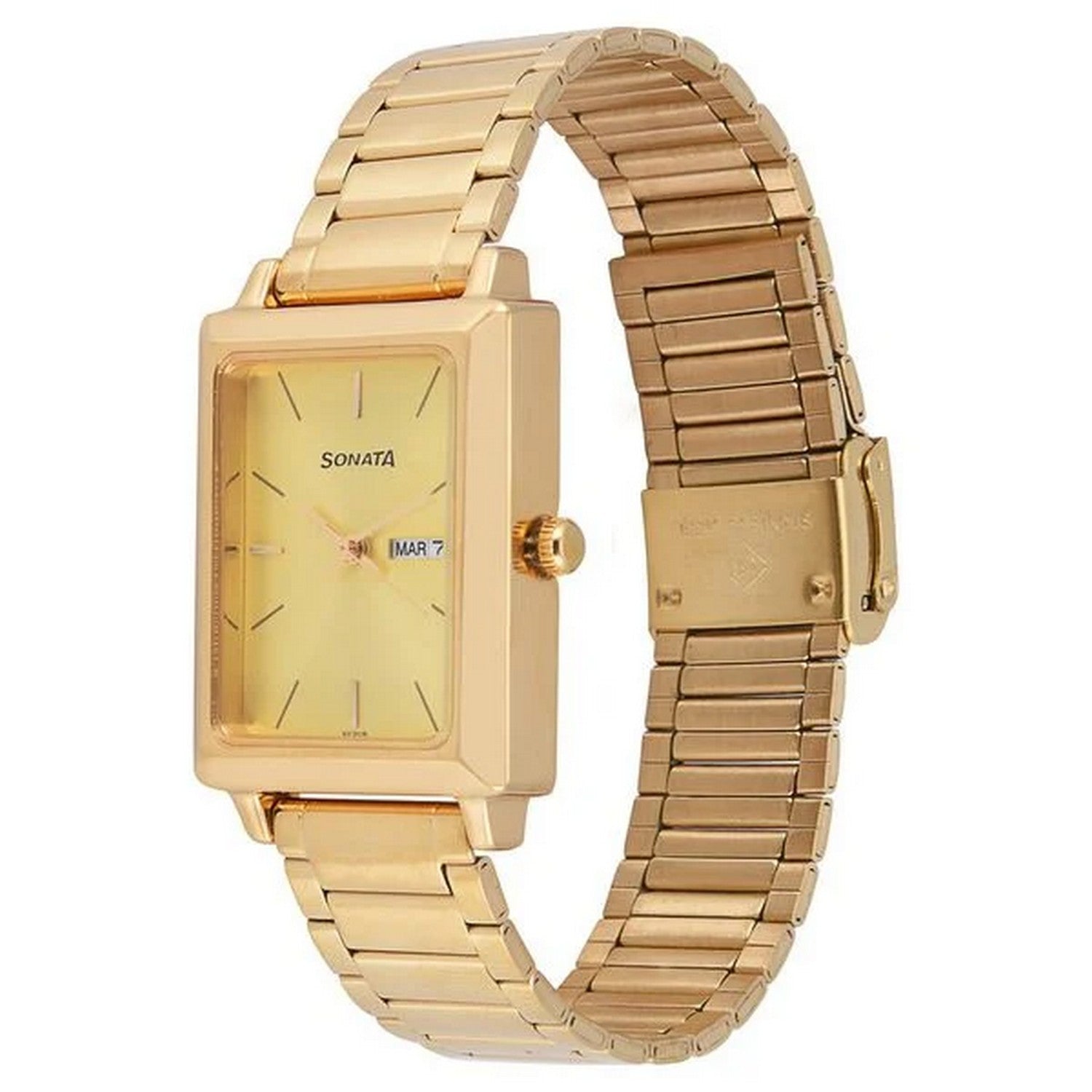 Men's Essen Champagne Rectangular Dial Watch - NT7078YM04