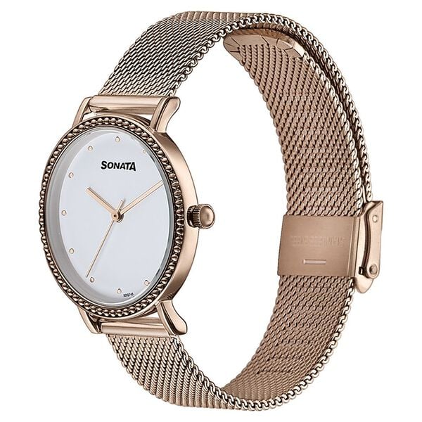 Women's Essential White Round Dial Watch - NT87066WM01