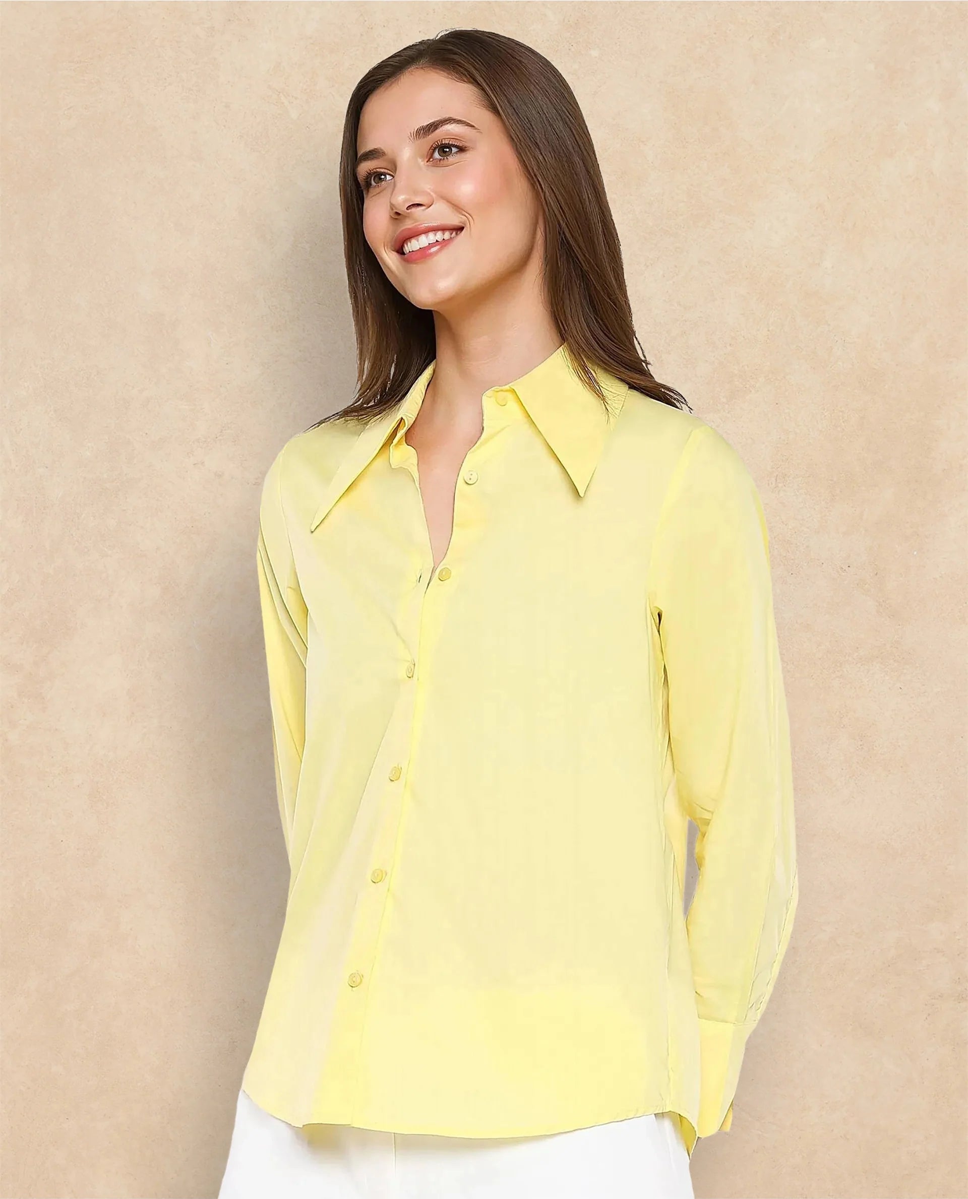 Women's Yellow Casual Full Sleeves Top