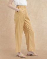 Women's Nuray Beige Cotton Zipper Closure Trouser