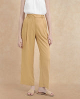 Women's Nuray Beige Cotton Zipper Closure Trouser