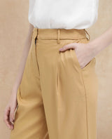 Women's Nuray Beige Cotton Zipper Closure Trouser