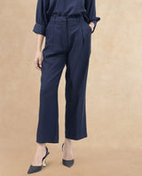 Women's Nuray Navy Cotton Fabric Zipper Closure Solid Regular Fit Trouser