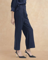 Women's Nuray Navy Cotton Fabric Zipper Closure Solid Regular Fit Trouser