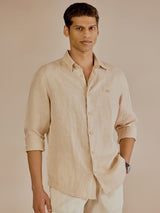 Men's Beige Casual Regular Fit Solid Full Sleeves Shirt