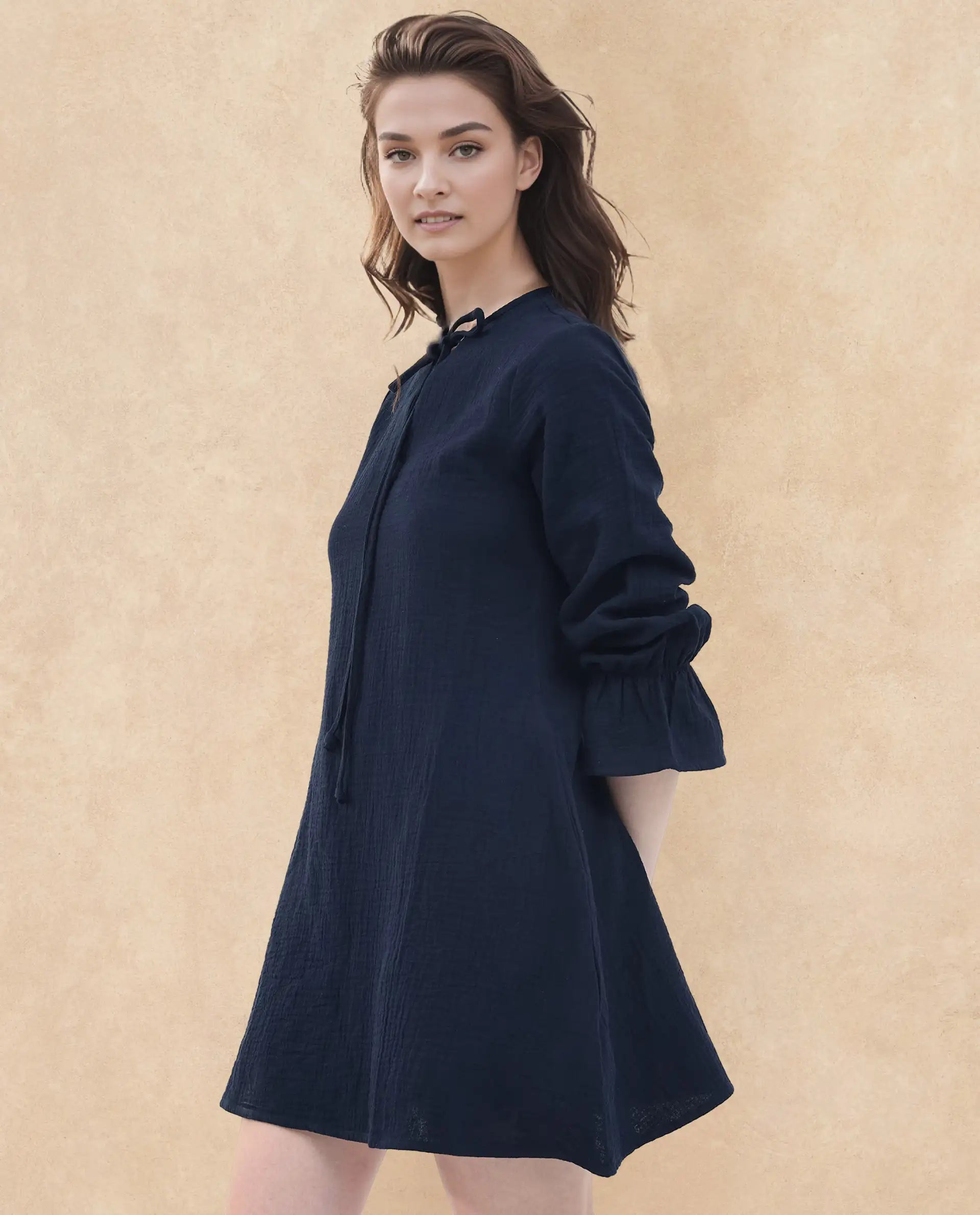 Women's Navy Casual Three Quarter Sleeves Dress