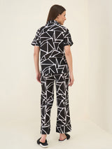 Women's Black Casual Printed Half Sleeves Night Suit