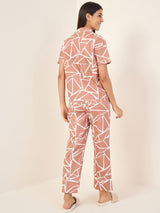 Women's Brown Casual Printed Half Sleeves Night Suit