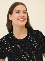 Women's Black Casual Printed Half Sleeves Night Suit