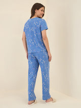 Women's Blue Casual Printed Half Sleeves Night Suit